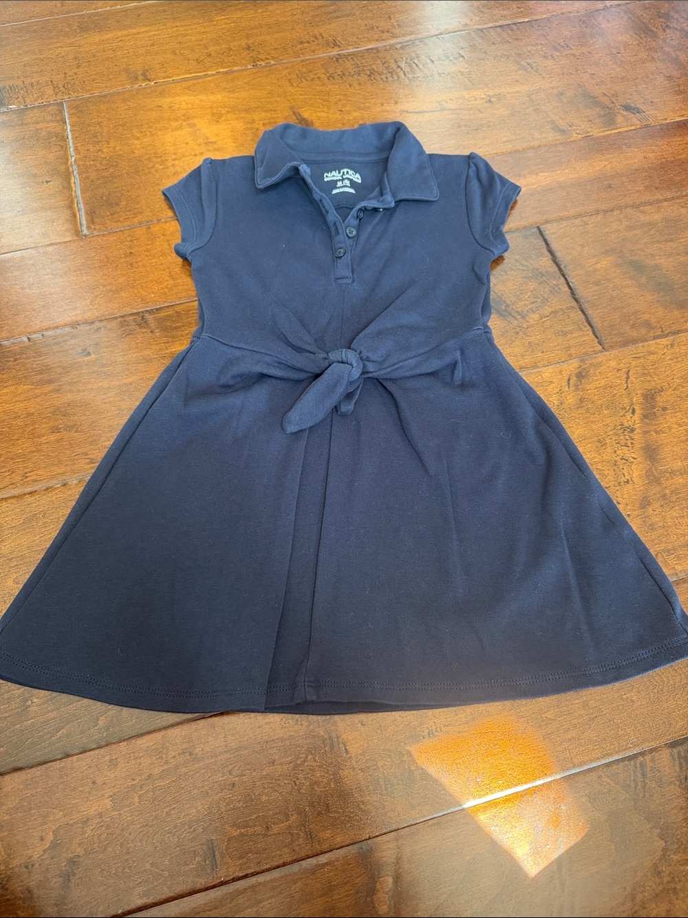 Nautica Girls Navy Polo Tie-Front Knit Dress